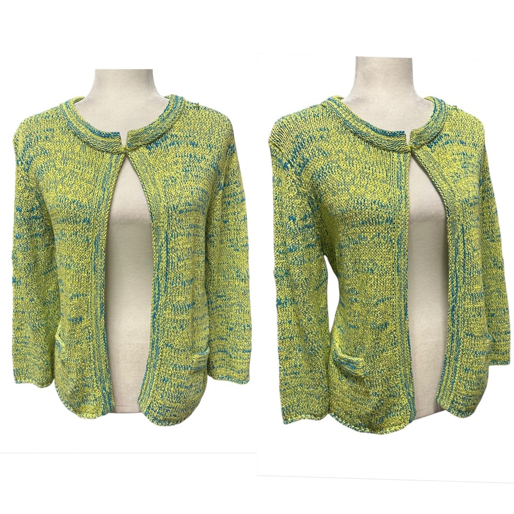 Vintage 90s Y2K Womens Sz L Coastal Cardigan Metallic Crochet Knit‎ Tunic NWT